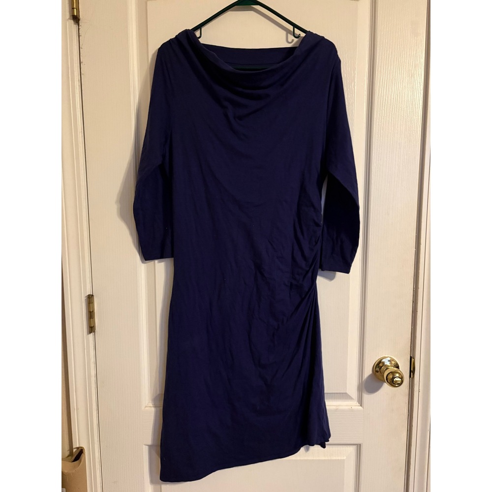 Patagonia Kamala Cowl Neck Dress Purple Organic Cotton Tencel Ruched Women Large